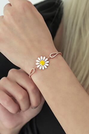 925 Ayar Kelepçe Model Papatya Bileklik Kadın Gümüş Bileklik