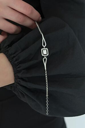 925 Ayar Kelepçe Model Tektaş Bileklik Kadın Gümüş Bileklik