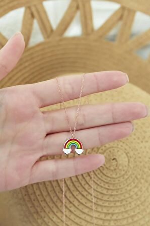 925 Ayar Mineli Gökkuşağı Kadın Gümüş Kolye