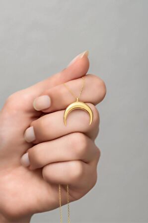 925 Ayar Gümüş Gold Ters Hilal Kolye