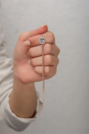 925 Ayar Gümüş Rose Gurmet Zincir AquamarinTektaş Bileklik