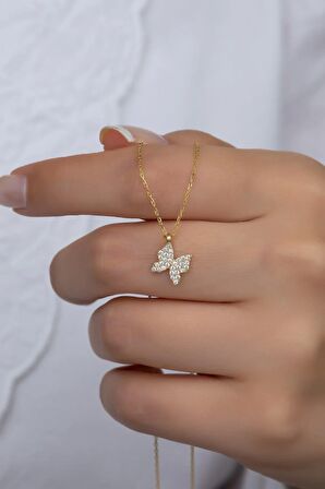 925 Ayar Gümüş Gold Minik Kelebek Kolye