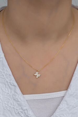 925 Ayar Gümüş Gold Minik Kelebek Kolye