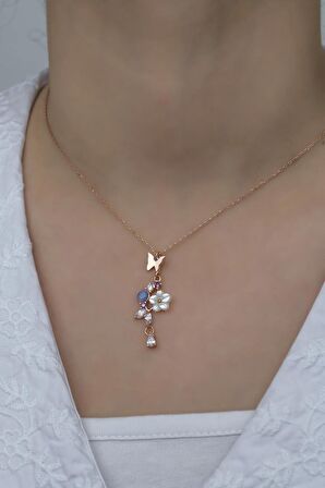 925 Ayar Gümüş Kelebek Bahar Çiçeği Manolya Kolye 