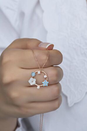 925 Ayar Gümüş Bahar Çiçekleri Manolya Çiçeği Kolye