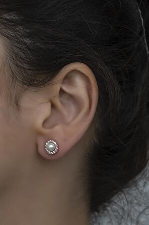 925 Ayar Gümüş Rose Tektaş İnci Küpe