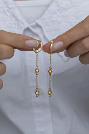 925 Ayar Gümüş Gold Sallantılı Dorika Model Küpe