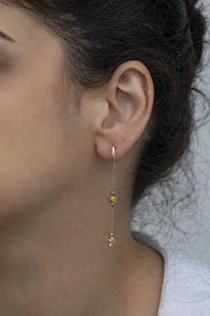 925 Ayar Gümüş Gold Sallantılı Dorika Model Küpe