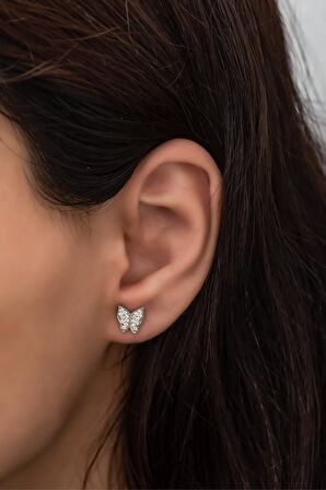 925 Ayar Gümüş Minik Beyaz Kelebek Küpe