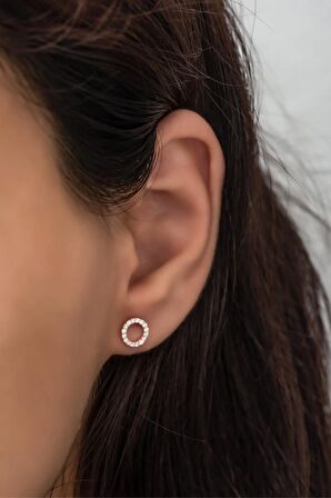 925 Ayar Gümüş Rose Minik Yuvarlak Tasarım Küpe