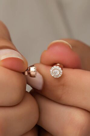 925 Ayar Gümüş Minik Rose Zirkon Tektaş Küpe