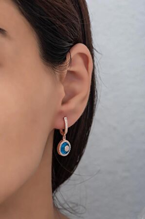 925 Ayar Gümüş Rose Cam Göz Model  Küpe