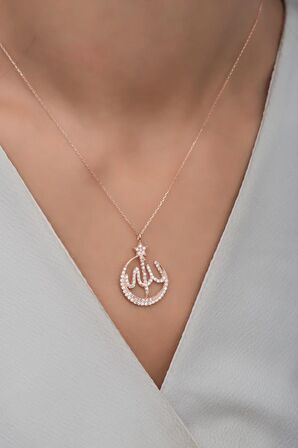 925 Ayar Gümüş Zirkon Taşlı Allah Lafzı Kolye
