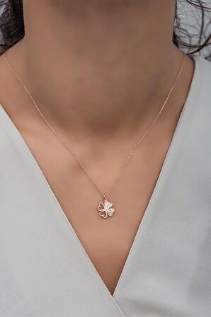 925 Ayar Gümüş Rose 4 Kalpli Yonca Kolye