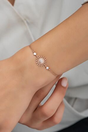925 Ayar Gümüş Rose Zirkon Taşlı Güneş Bileklik