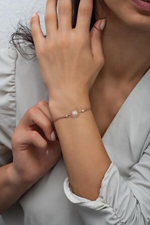 925 Ayar Gümüş Rose Zirkon Taşlı Güneş Bileklik