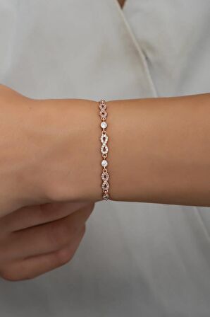 925 Ayar Gümüş Rose 3'Lü Sonsuzluk Model Zirkon Taşlı Bileklik