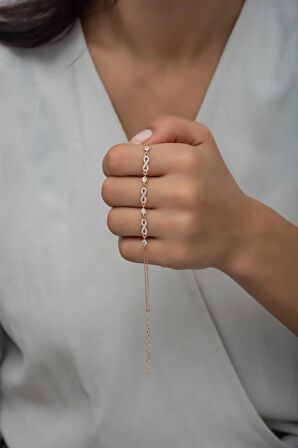 925 Ayar Gümüş Rose 3'Lü Sonsuzluk Model Zirkon Taşlı Bileklik