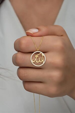 925 Ayar Gümüş Gold Allah Lafzı Kolye