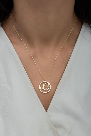 925 Ayar Gümüş Gold Allah Lafzı Kolye