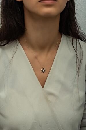 925 Ayar Gümüş Rose Mistik Topaz Taşlı Çiçek Kolye