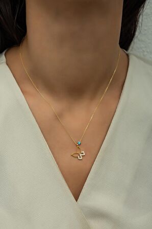 925 Ayar Gümüş Gold Nazar Göz Kelebek Kolye
