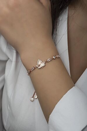 925 Ayar Gümüş Asansörlü Baget Taşlı Rose Çınar Yaprağı Bileklik