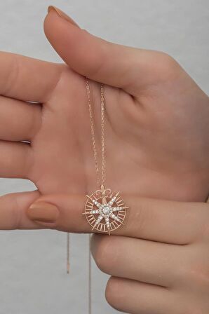 925 Ayar Gümüş Rose Kuzey Yıldızı Kolye