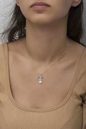 925 Ayar Gümüş Manolya Çiçeği Aquamarin Taşlı Kelebek Kolye
