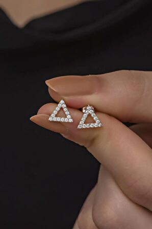 925 Ayar Gümüş Minik Zirkon Taşlı Üçgen Küpe