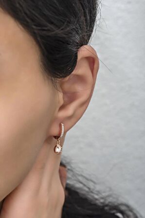 925 Ayar Gümüş Rose Sallantılı Beyaz Opal Tektaş Küpe