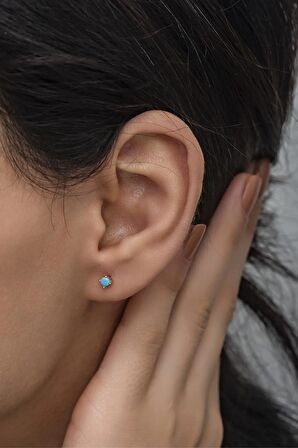 925 Ayar Gümüş Rose 3 mm Turkuaz Taşlı Tektaş Küpe