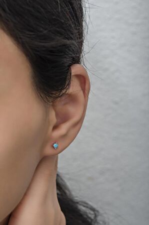 925 Ayar Gümüş Rose 3 mm Turkuaz Taşlı Tektaş Küpe