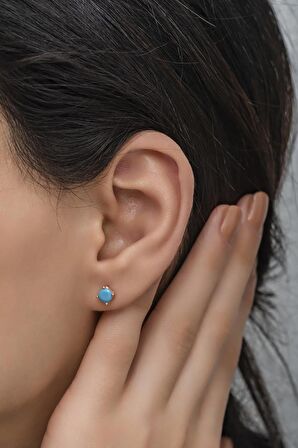 925 Ayar Gümüş Rose 5 mm Turkuaz Taşlı Tektaş Küpe