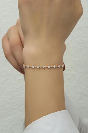 925 Ayar Gümüş Rose Sıralı 3 mm Beyaz Taşlı Bileklik