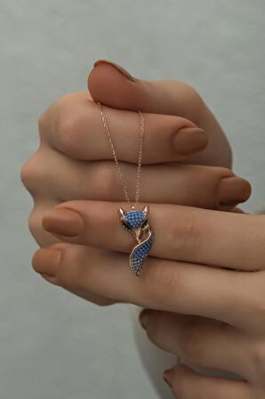 925 Ayar Gümüş Turkuaz Zirkon Taşlı Tilki Kolye