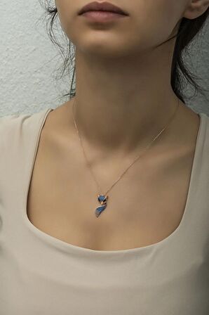 925 Ayar Gümüş Turkuaz Zirkon Taşlı Tilki Kolye