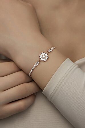 925 Ayar Gümüş Rose Suyolu Çiçek Bileklik