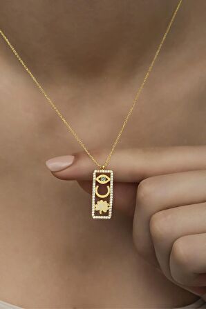 925 Ayar Gümüş Gold Şans Figürlü Şans Kolye