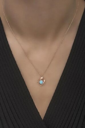 925 Ayar Gümüş Mavi Opal Taşlı Yengeç Kolye