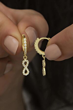 925 Ayar Gümüş Sallantılı Gold Sonsuzluk Küpe