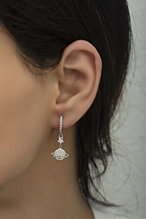 925 Ayar Gümüş Sallantılı Rodyumlu Gezegen Küpe