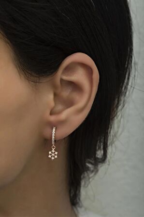 925 Ayar Gümüş Sallantılı Rose Zirkon Kartanesi Küpe