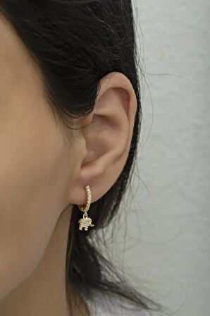 925 Ayar Gümüş Sallantılı Gold Fil Küpe