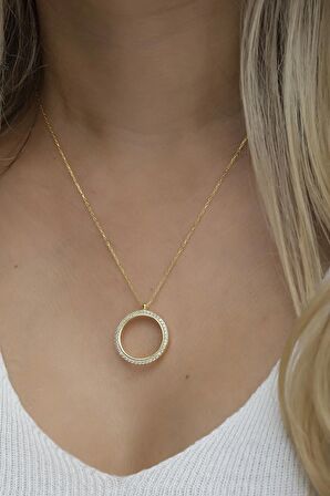 925 Ayar Gümüş Gold Kaplama Çerçeveli Çeyreklik Kolye