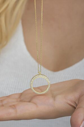 925 Ayar Gümüş Gold Kaplama Çerçeveli Çeyreklik Kolye