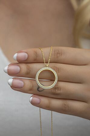 925 Ayar Gümüş Gold Kaplama Çerçeveli Çeyreklik Kolye