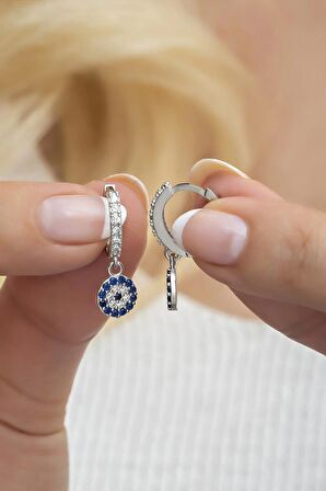 925 Ayar Gümüş 10 mm Tamtur Sallantılı Nazar Küpe