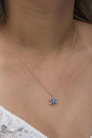925 Ayar Gümüş Aquamarin Taşlı Lotus Kamelya Çiçeği Kolye