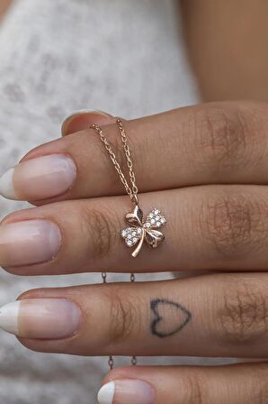 925 Ayar Gümüş Rose 4 Yapraklı Minik Yonca Kolye
